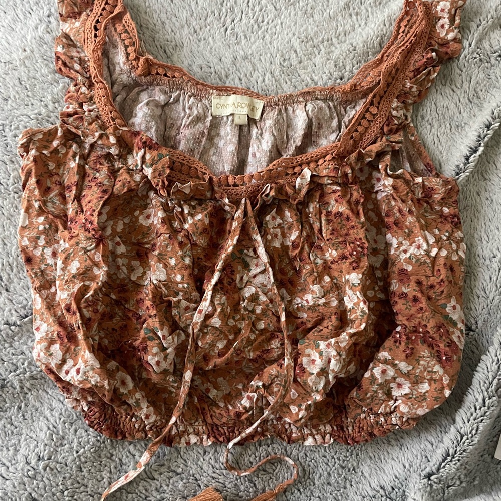 Women's Floral Brown and Orange Tank Top